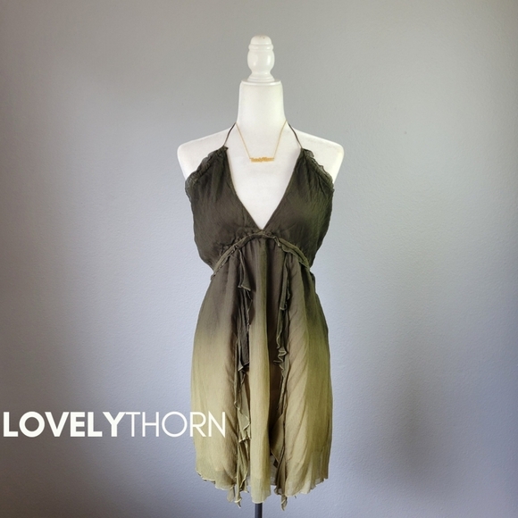 GYPSY 05 // ltd ed flowy viscose olive ombre plunge 2 way peek-a-boo back dress - Picture 1 of 11